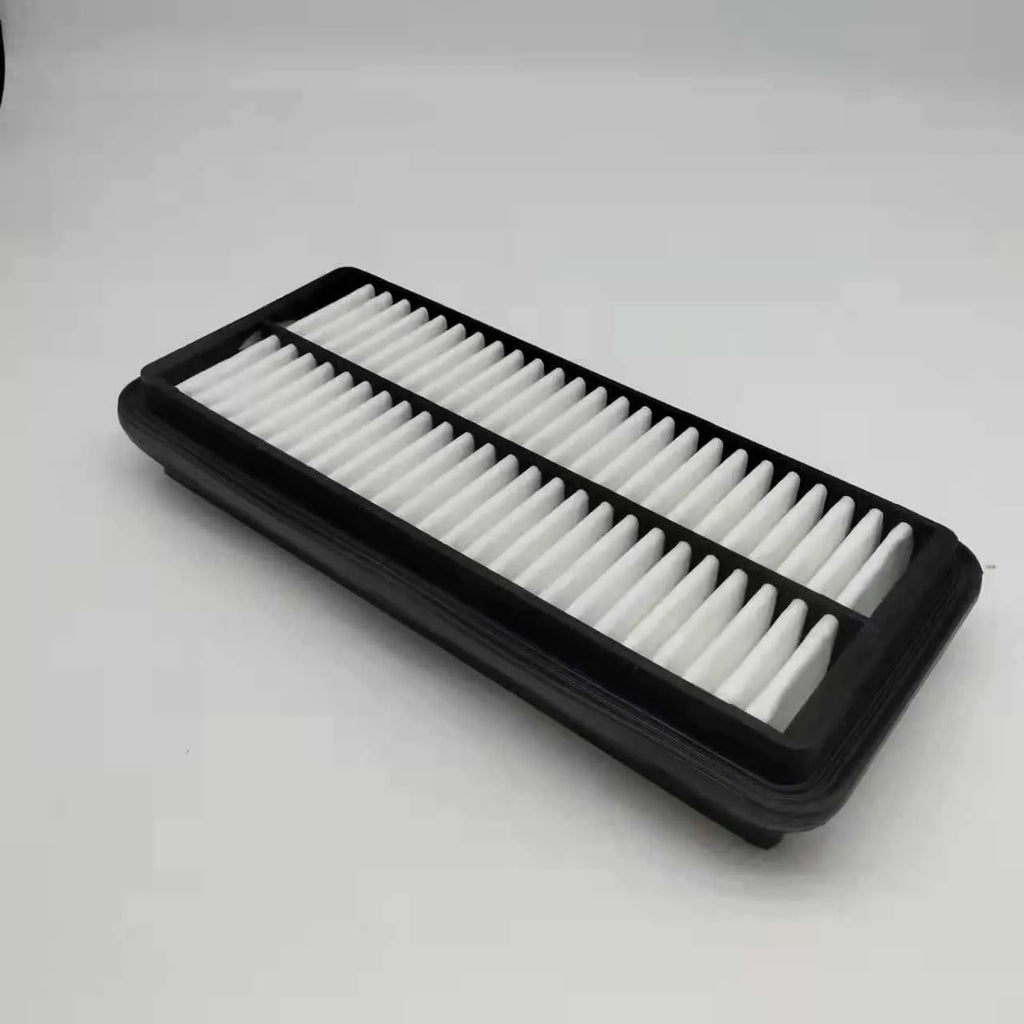 Black rectangular car air filter for Modern vehicles, dimensions 256mm by 113mm by 40mm.