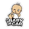 Baby on Board reflective car stickers showing baby and bottle designs in PET material for vehicle safety