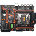 Black X99 ATX motherboard with LGA2011-3 socket, four DDR4 slots, dual PCI-E x16 slots, and M.2 interface.