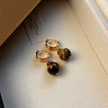 Geometric tigereye earrings with real gold plating in French retro style