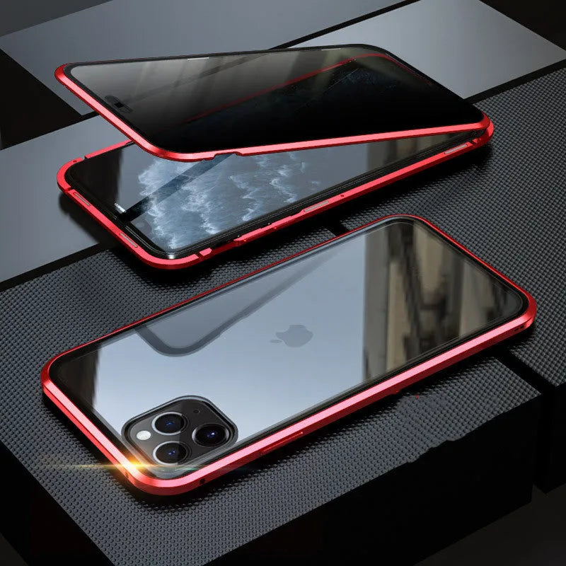 Glass anti-spy clamshell phone case for iPhone in solid colours showing geometric design