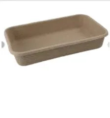 Brown disposable biodegradable cat litter box shown in three different size variants.