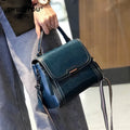 Women's genuine leather retro messenger bag in horizontal square shape with double shoulder straps