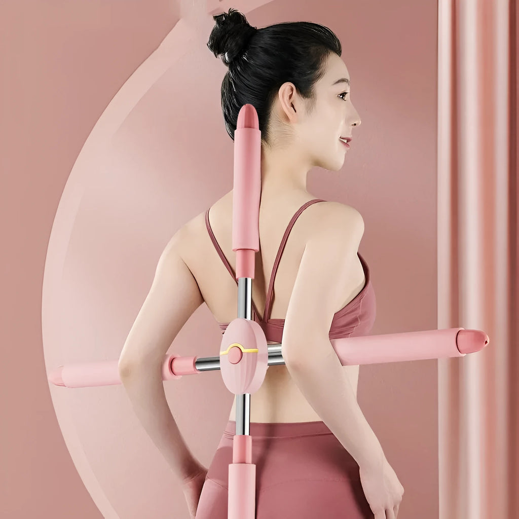 Child's pink adjustable open back stick yoga aid for fitness body shaping exercises