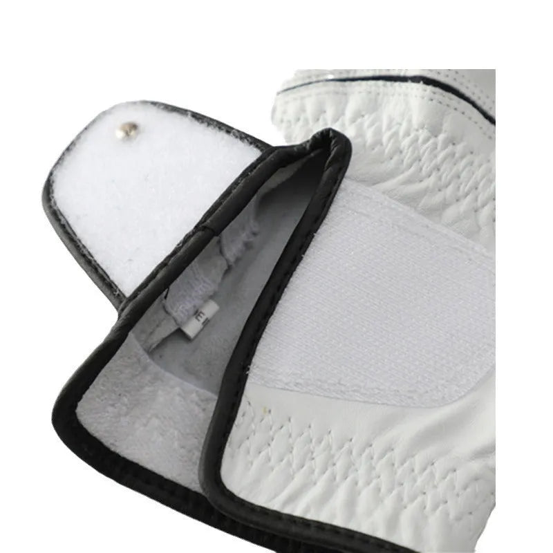 Men's white half sheepskin golf glove showing non-slip palm and breathable construction