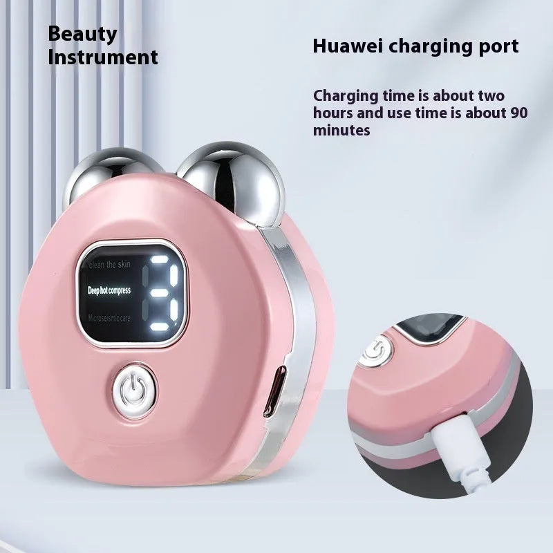 Portable hot compress charging massage instrument with micro current double-roller in white, light blue or pink