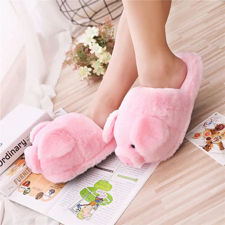 Pink pig-shaped slippers with short plush material and PP cotton filling