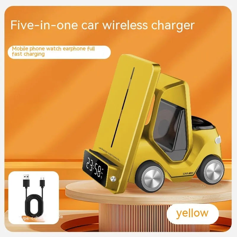 15W three-in-one wireless fast charging bracket in grey, white, yellow, and orange colour options