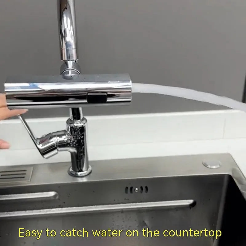 Kitchen faucet nozzle in black with waterfall bubbler mode and rotating head for universal fit