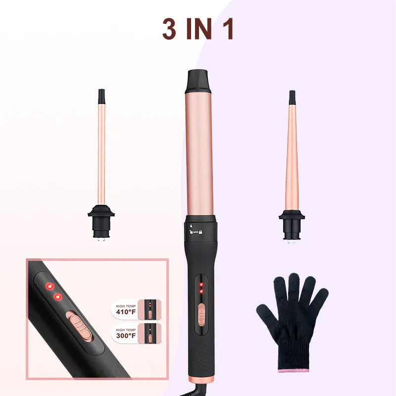 Three-tube water wave hair curler set with wired power connection for home styling