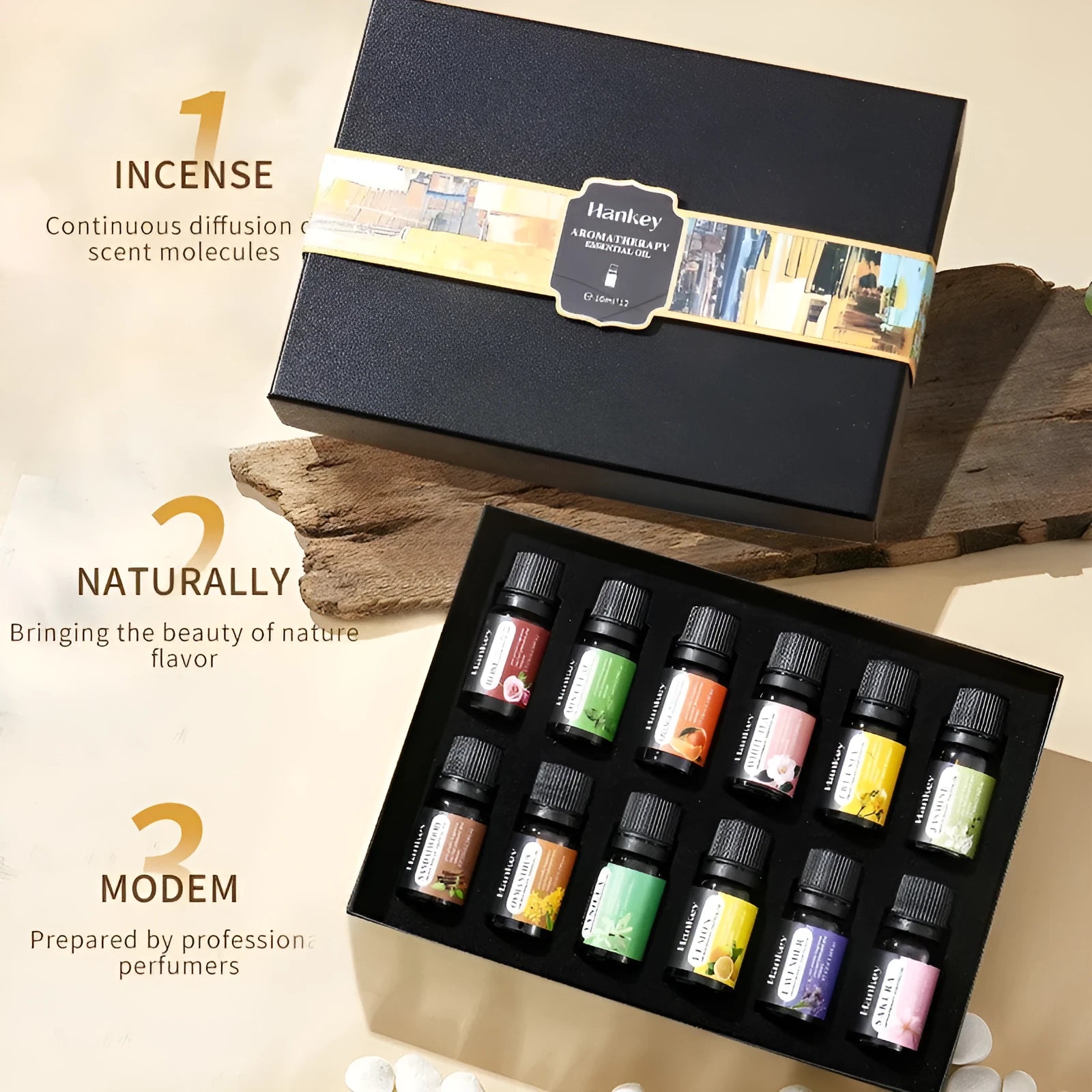 Water soluble aromatherapy essential oil gift box sets showing multiple bottle combinations