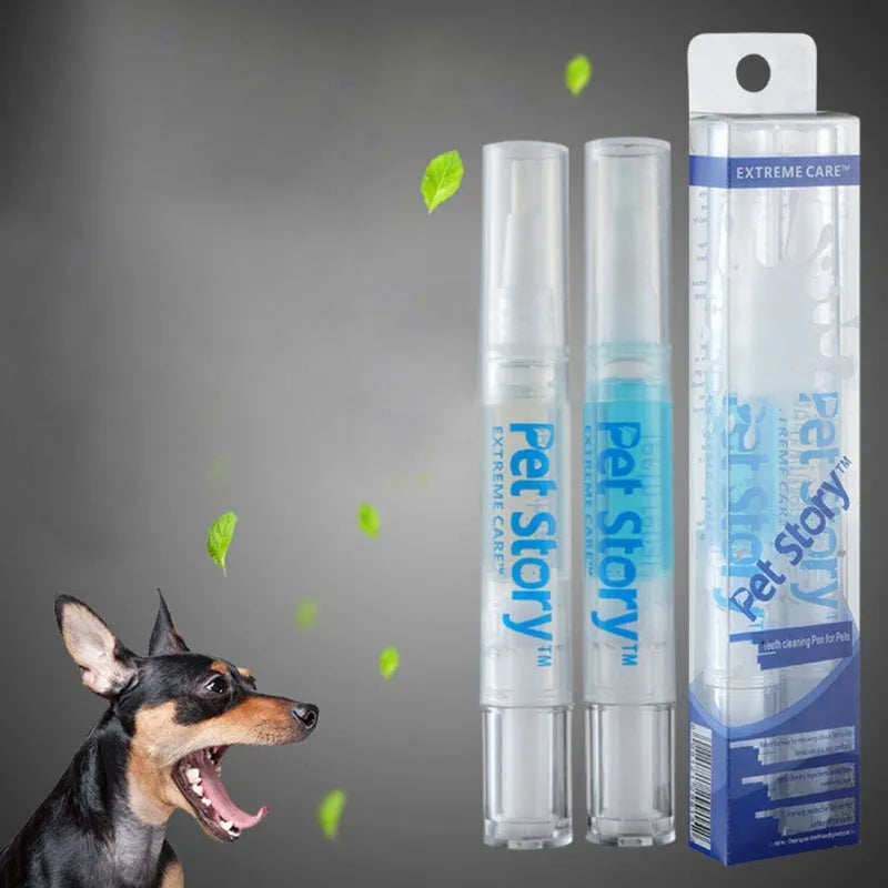 Pet tooth whitening pen kit with two pens, soft brush head, and non-slip handle for dog and cat oral care