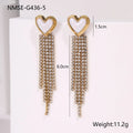 Stainless steel earrings with diamond tassel love heart and star geometric design, 18K electroplated finish