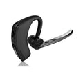 V9 Bluetooth wireless headset with ear-bud and charging cable on a grey background.