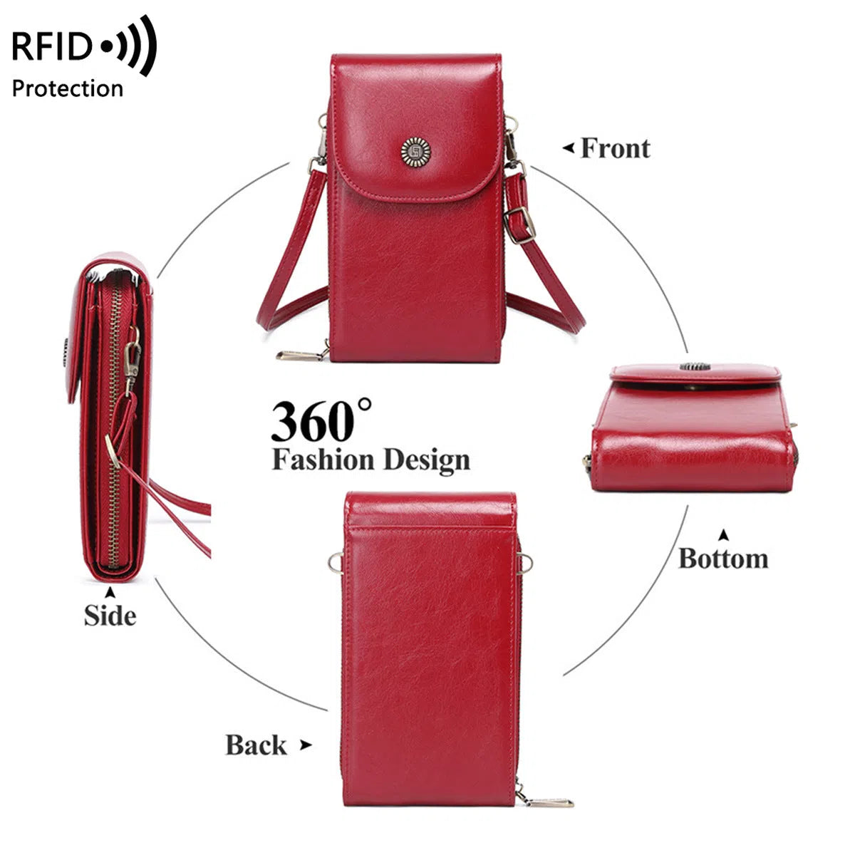 Anti-magnetic phone bag retro wax leather with stitching vertical square shape crossbody strap unisex
