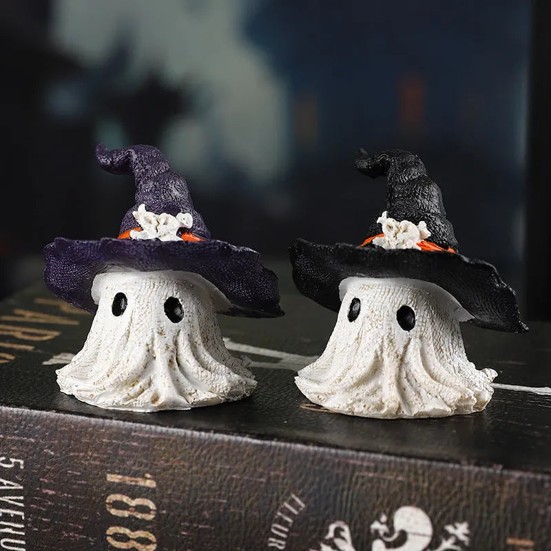 Resin wizard hat Halloween ornament in purple and black colour options.