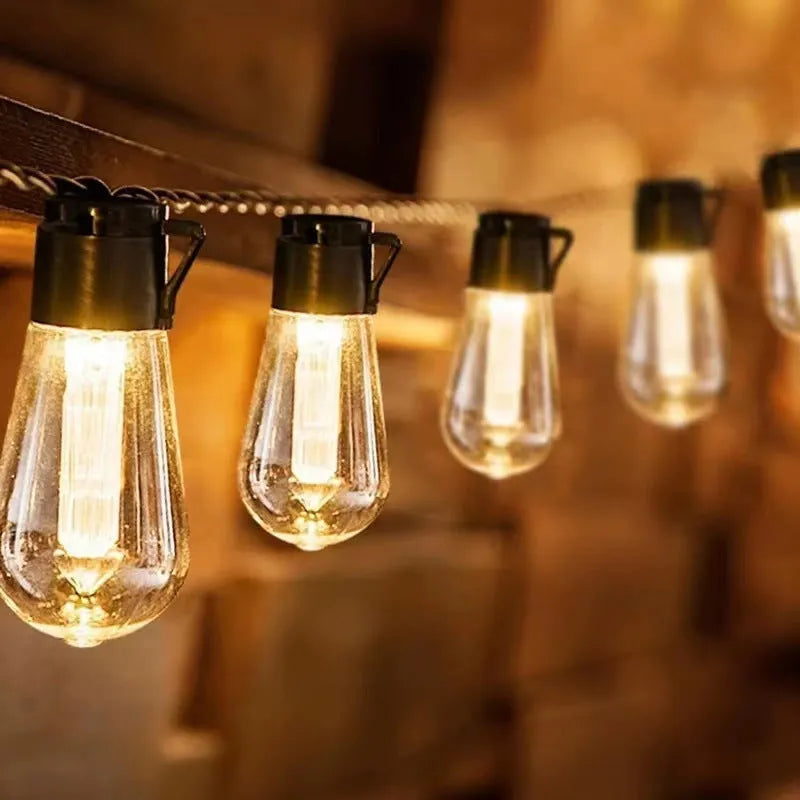 10 metre long retro infusion bottle bulb solar string lights for outdoor garden decor.