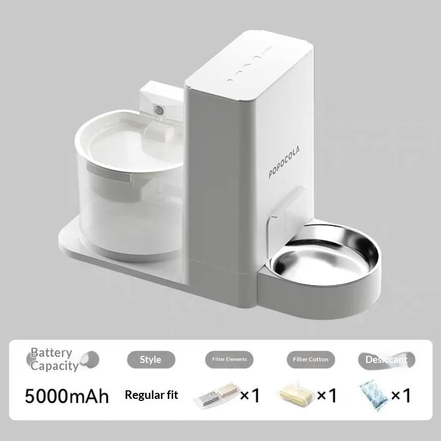 Wireless thermostatic cat water dispenser with 2-in-1 drinking feature, includes filter and desiccant, 3000mA/5000mA