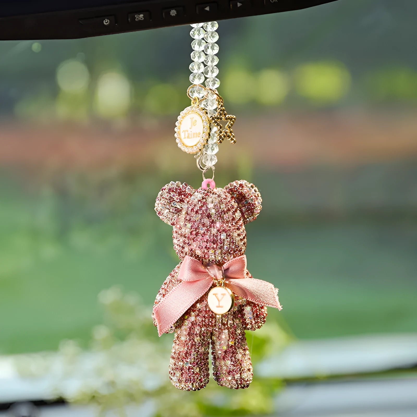 5x9cm violent bear car mirror pendant with artificial crystal rhinestones in three colour options