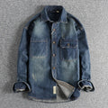 Men's light blue washed vintage denim shirt with long sleeves loose fit