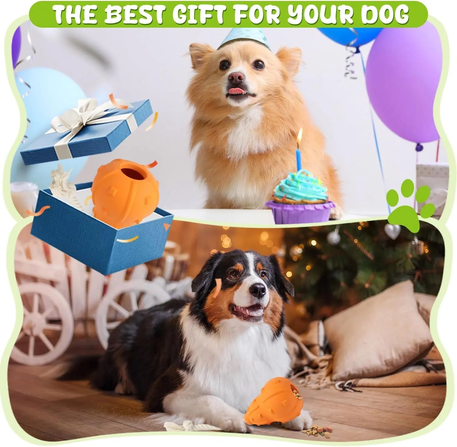 Natural rubber stuffable dog toy with longer strap for interactive fetch and treat dispensing