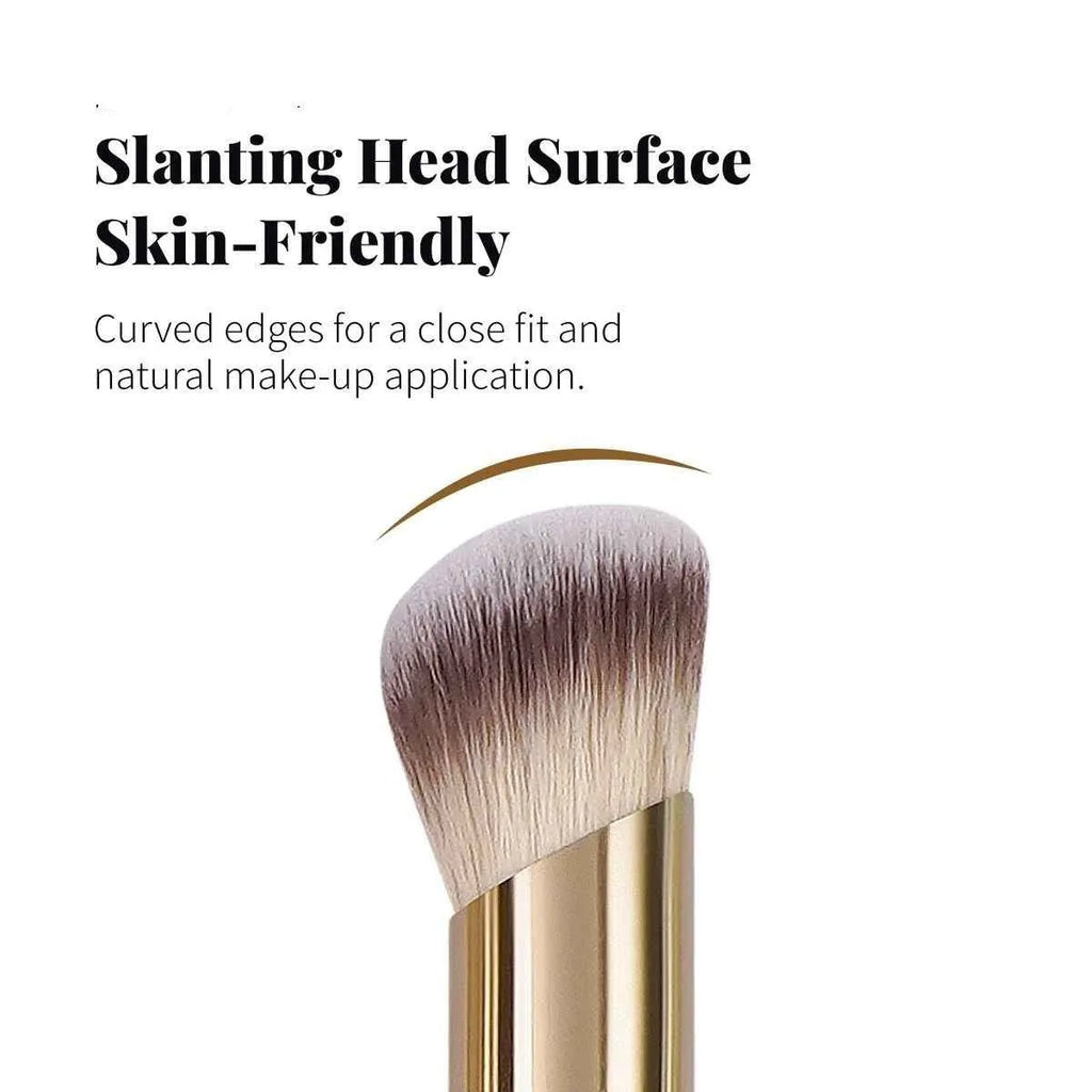 MAANGE five-piece apricot coloured makeup brush set featuring an angled blush brush on a white background.