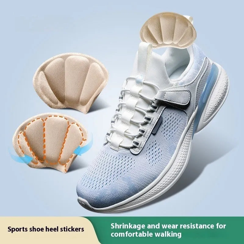 Three pairs of camel-coloured anti-blister heel cushion stickers with suede surface
