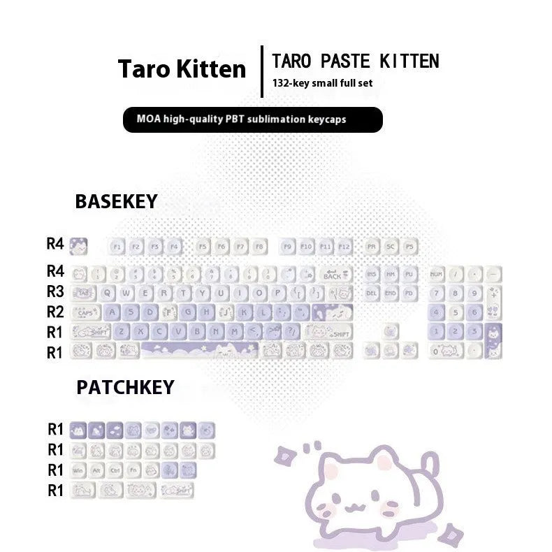 Sublimation PBT key cap set for Wooting keyboards, available in Taro Kitten Moa colour, with magnetic shaft adapter compatibility