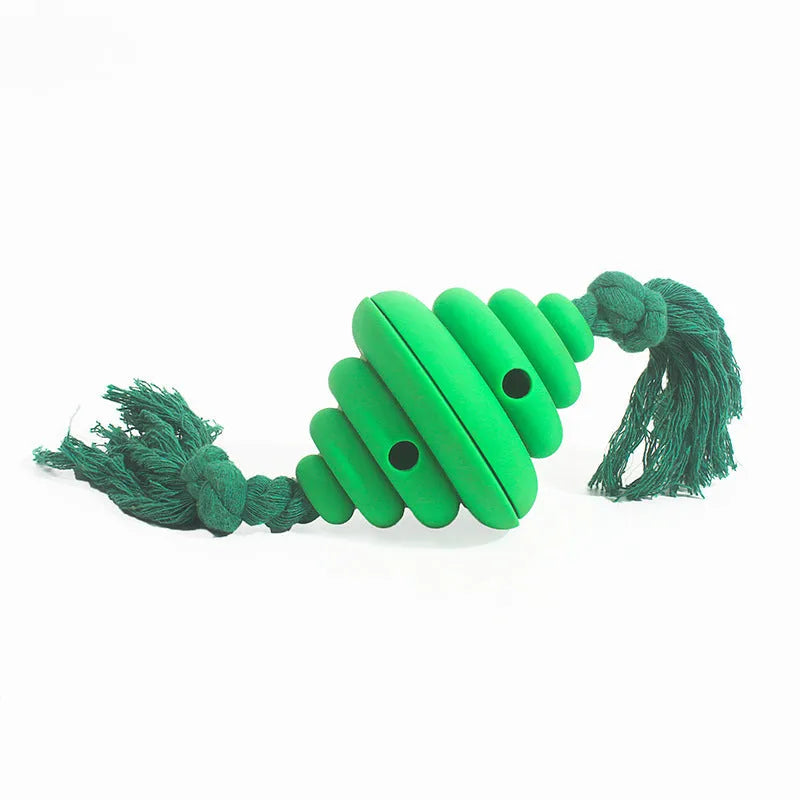 Green and yellow interactive dog ball with knotted rope toy for large breeds