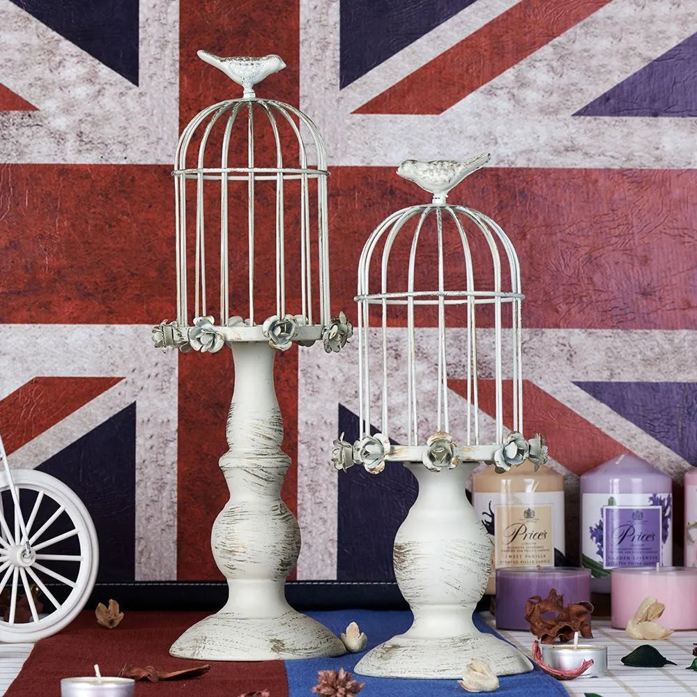 Strongwell painted iron candle holder cube stand with birdcage style for wedding table decoration