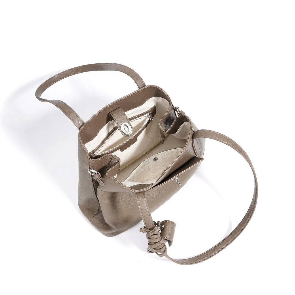 Women's genuine top grain cowhide leather bucket bag, large capacity, black colour, patchwork style with zippered hidden pocket