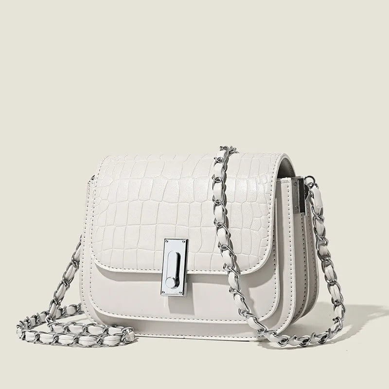 Women's soft PU leather chain shoulder bag with mobile phone pocket in horizontal square design