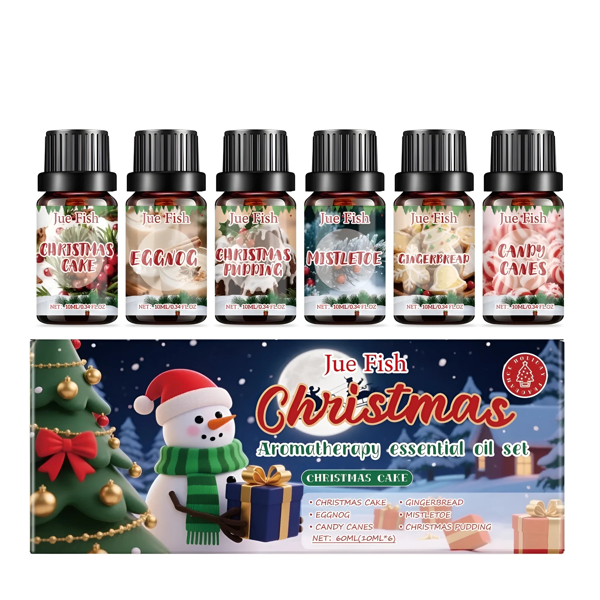 Christmas essential oil set with six 10ml bottles of festive fragrance oils