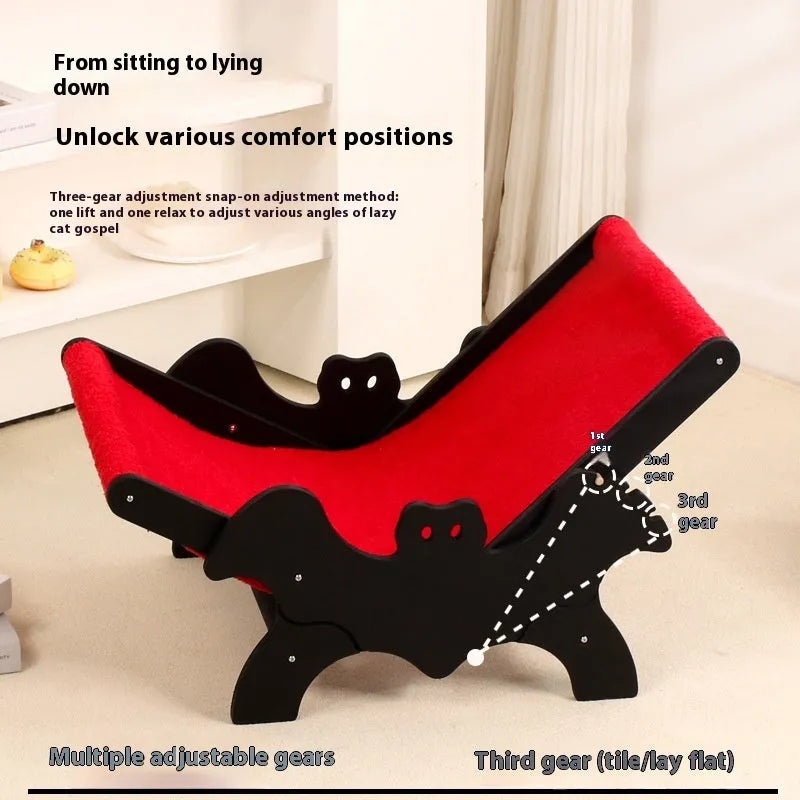 Black and red bat design wooden cat recliner pet bed MW-054