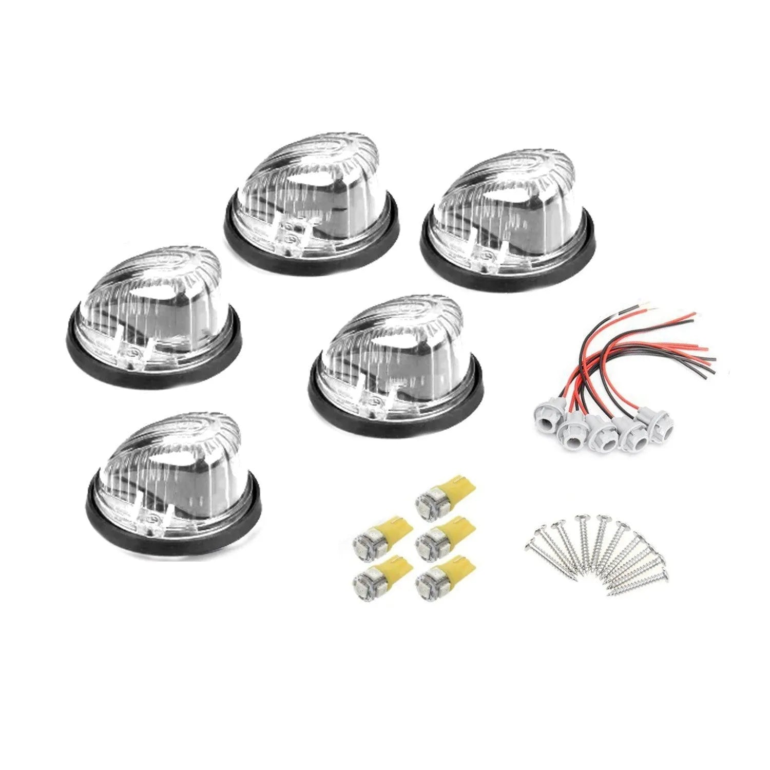 Commercial vehicle LED roof cab marker light kit with yellow polycarbonate lens and T10 bulbs