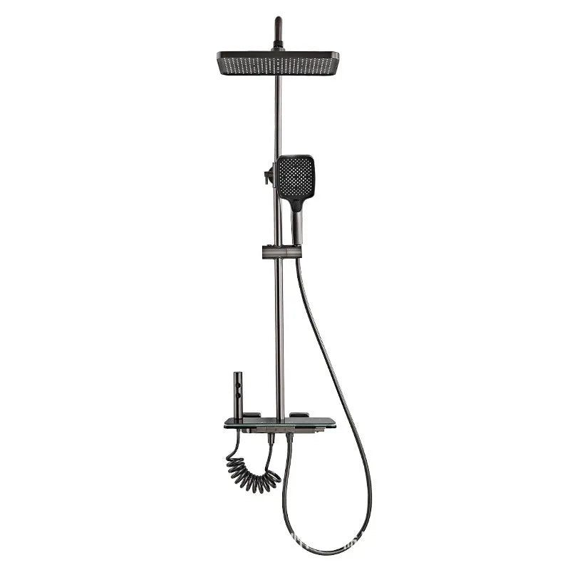 Aluminum digital display shower head set with temperature control in white or grey finish