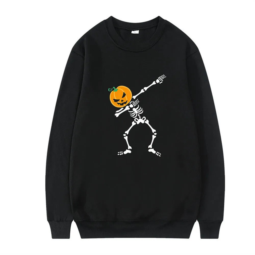 Long sleeve printed crew neck top in black red yellow white or orange red for autumn winter leisure wear