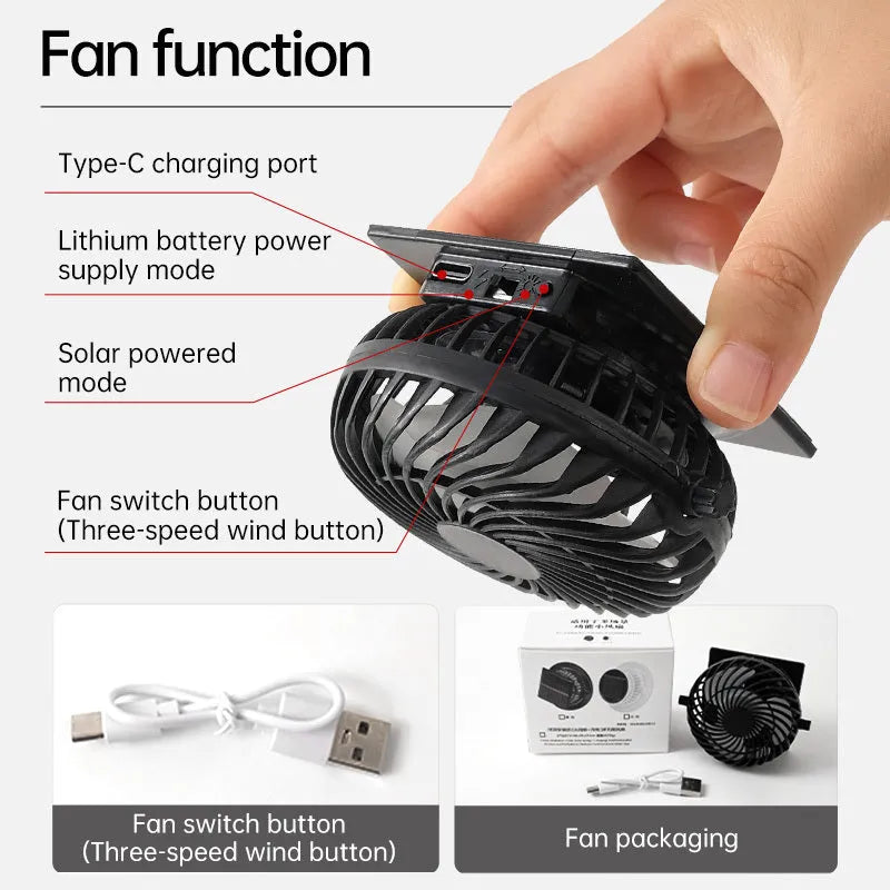 Solar-powered fan hat with integrated cooling fan and rechargeable lithium battery in fishing hat design