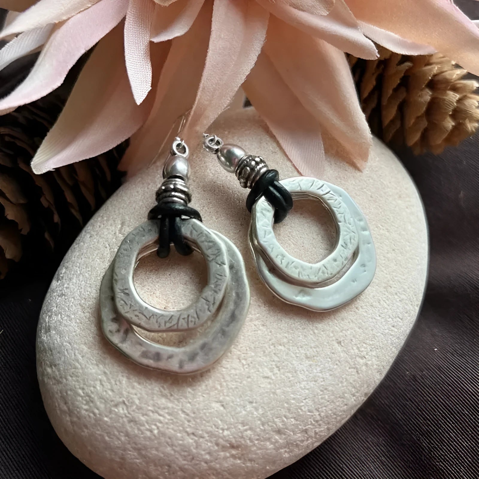 Silver circular bohemian alloy earrings with geometric round shape for women