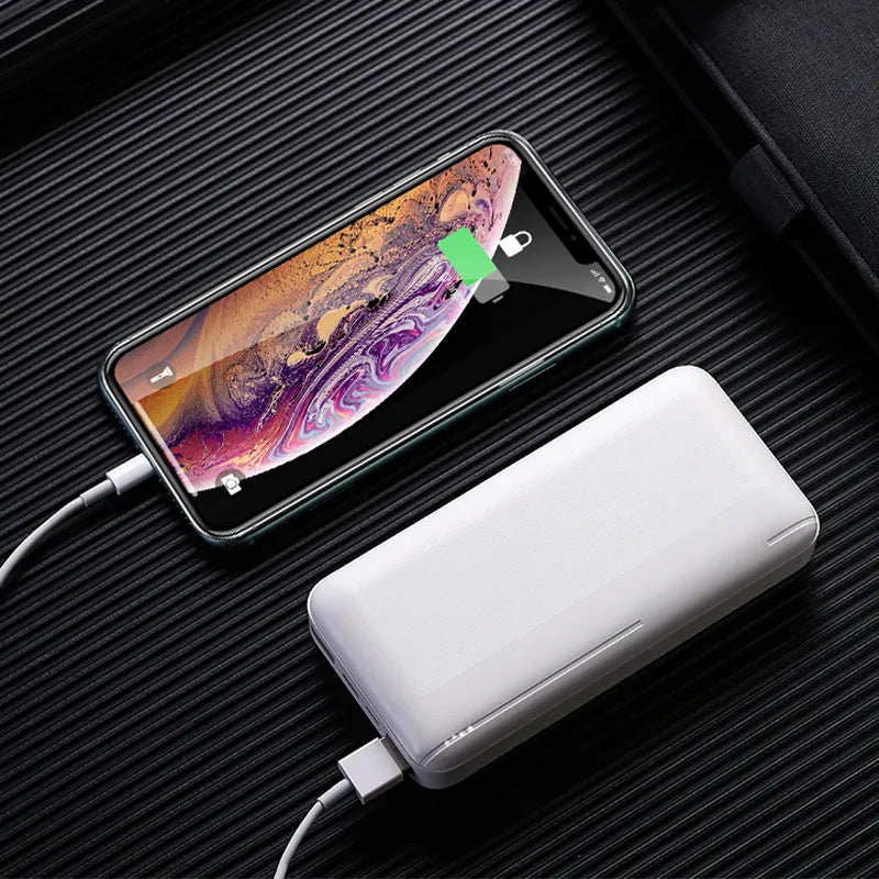 Ultra-thin plastic power bank with light display screen and two U output ports, black colour