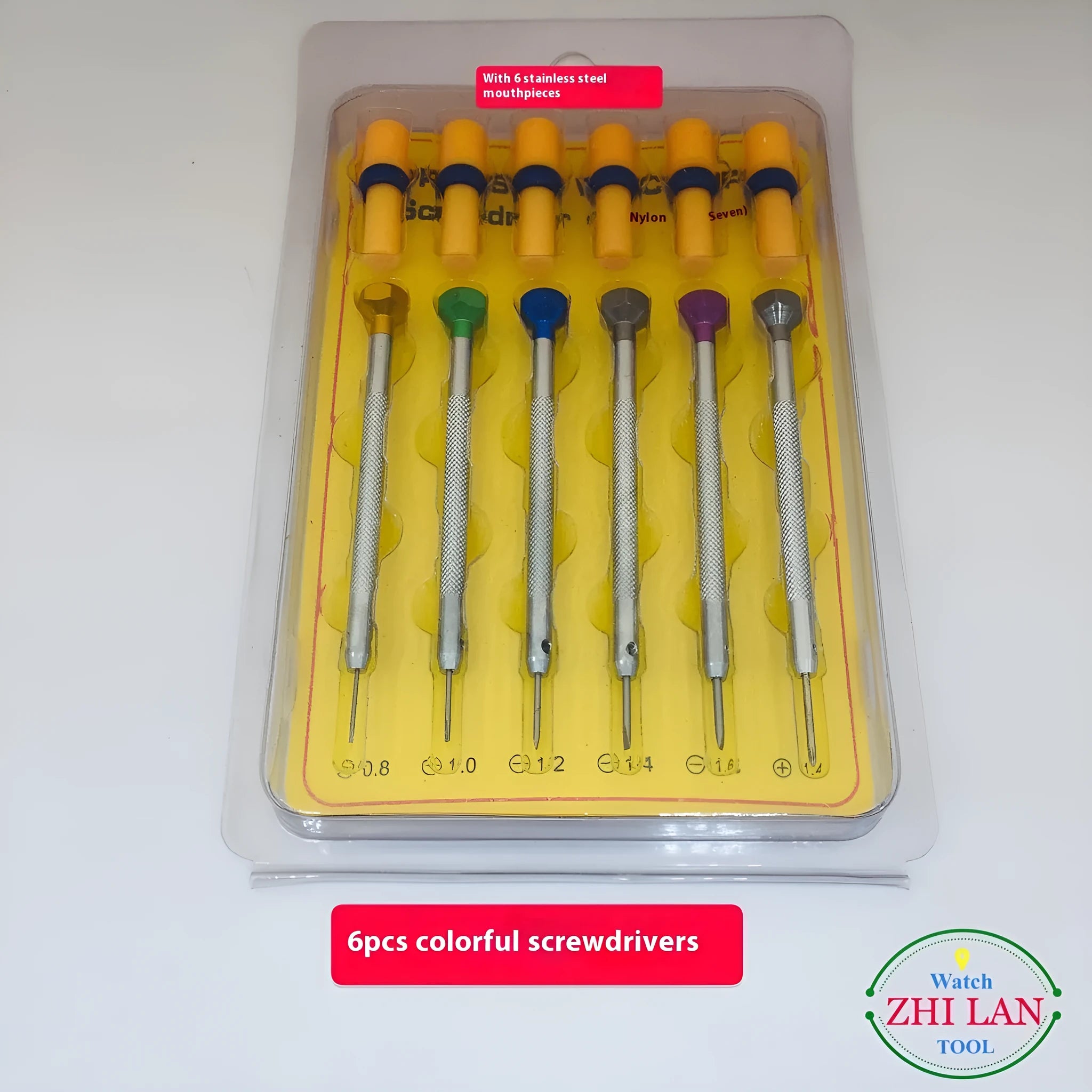 6-piece colour-coded watch repair screwdriver set with aluminium handles