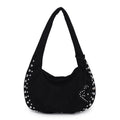 Soft plush retro style casual tote handbag for women shown in available colours.