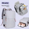 Large waterproof oxford cloth travel backpack with curved shoulder straps in light grey colour