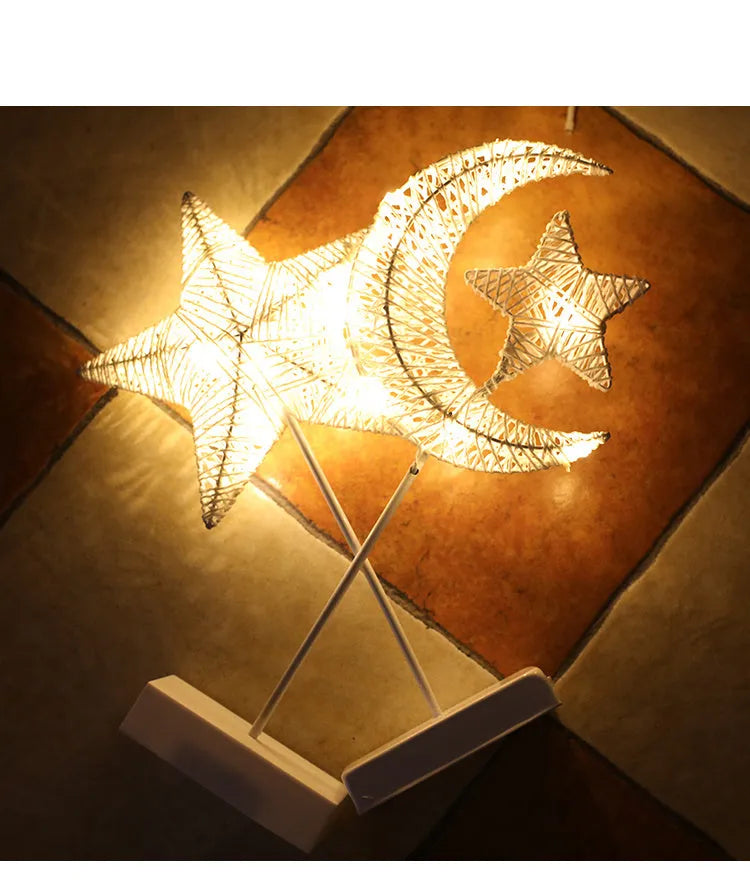 Rattan LED decorative lamp with copper wire in love, star or moon designs