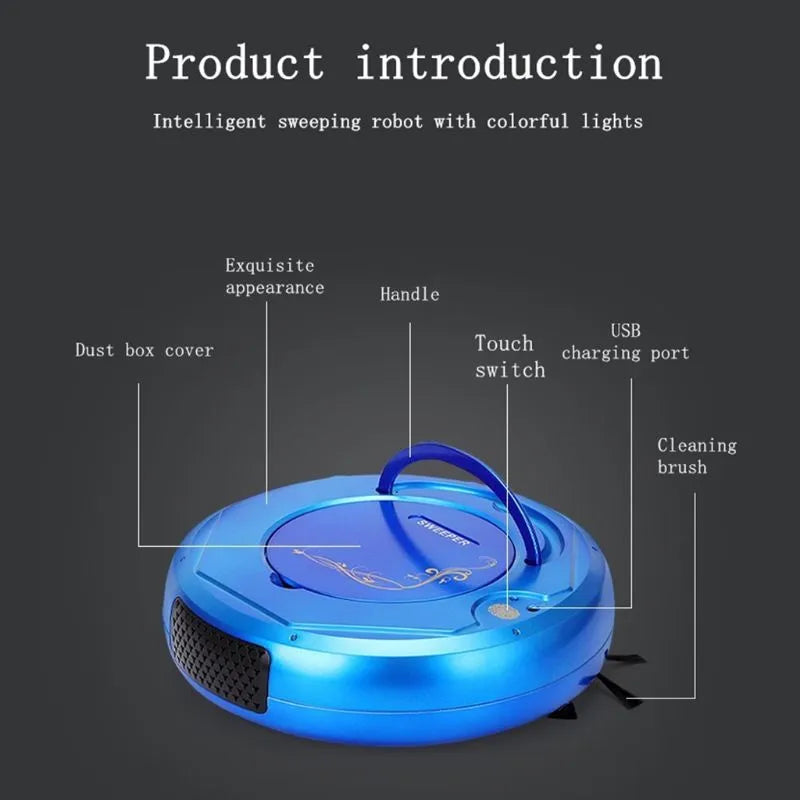 Blue Lazy Smart floor sweeping robot vacuum cleaner on a wooden floor