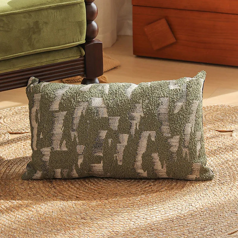 Square Jacquard pillow cover with detailed retro floral pattern on a grey sofa, showing 45x45cm size.