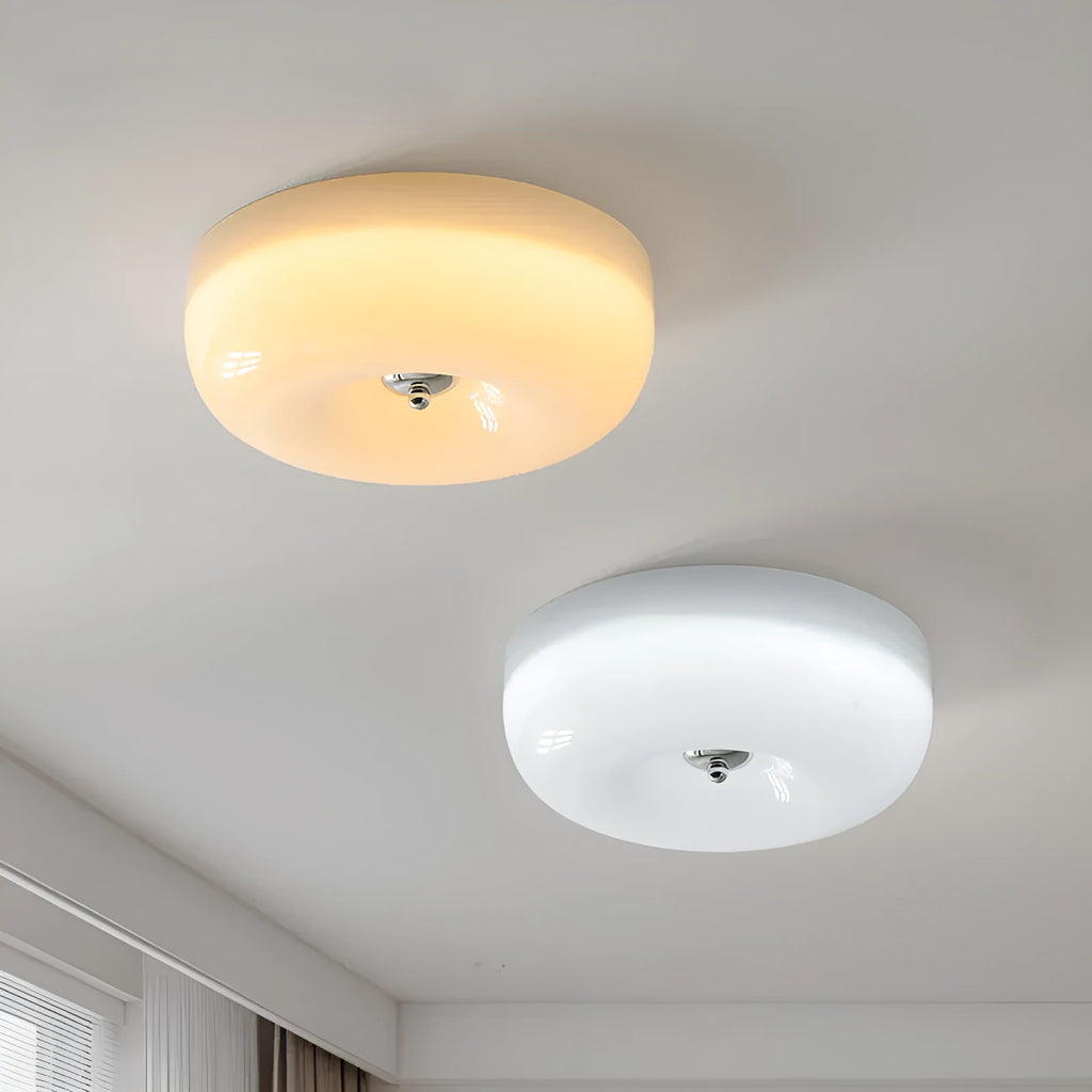Cream coloured American style bedroom ceiling lamp with a modern vintage design shown in a bedroom setting.
