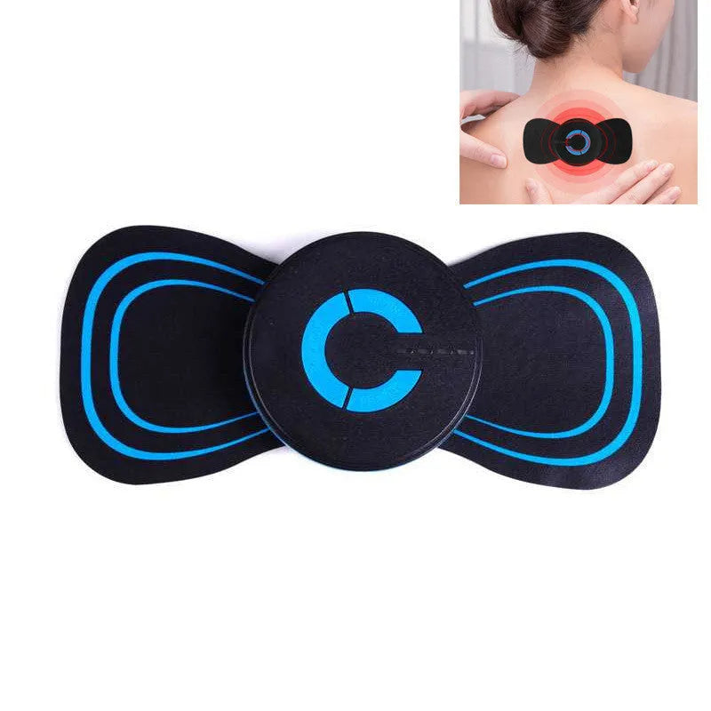 Mini electric shoulder and neck massager with massage patches, 15x7x2.3cm, black, rechargeable or battery powered