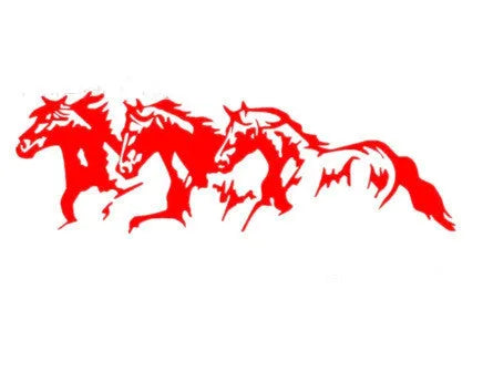 Three horses automotive decal sticker on vehicle body panel showing detailed equestrian design