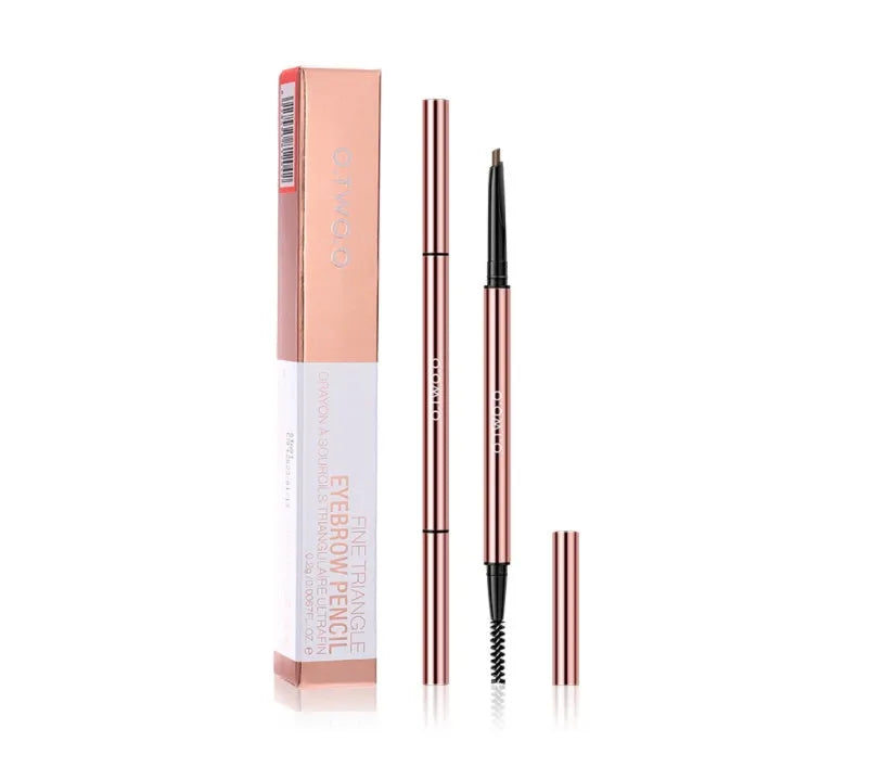 Eyebrow makeup pencil in colour box packaging, shown in shades of Auburn, Blonde, Caramel, Dark Brown, Soft Brown, and Taupe.